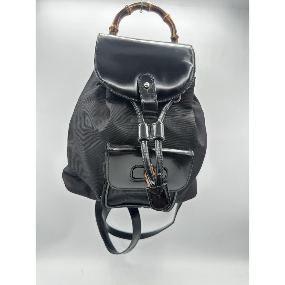 Gucci Bamboo Miss Bamboo Mini — Black Nylon & Patent Leather